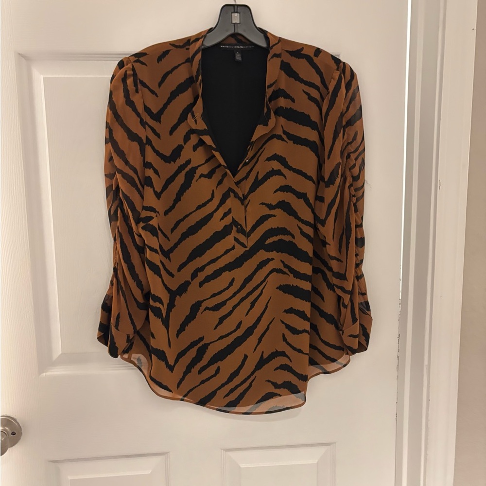 NOT FOR SALE White House Black Market Brown and Black Zebra Print Blouse